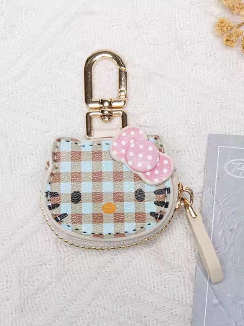 Hello Kitty Plaid Coin Pouch with Pink Polka Dot Bow